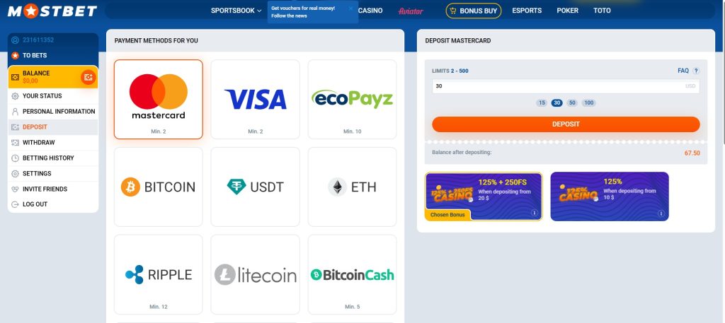 Mostbet Payment Options